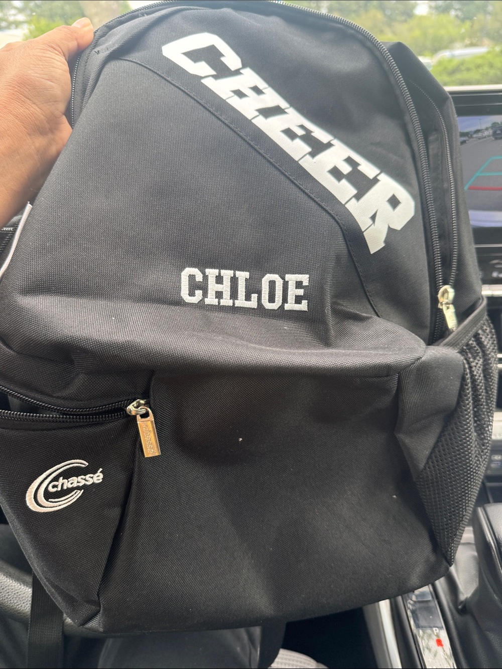 Personalized Black Cheer Backpack with Chloe Embroidery